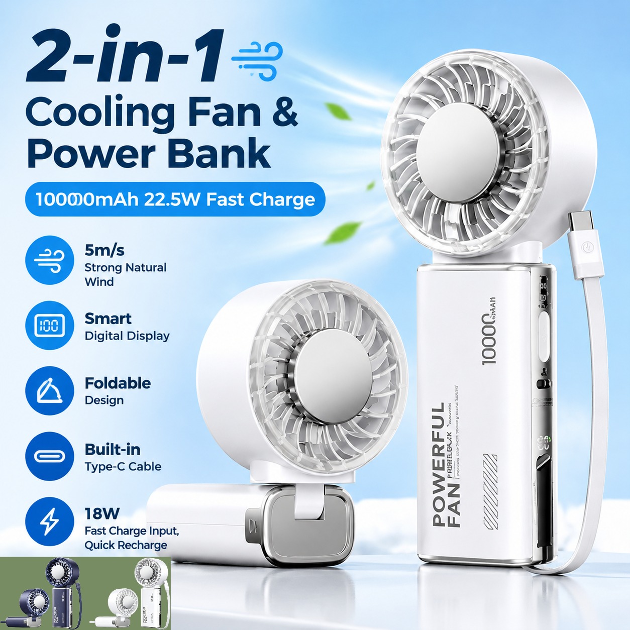 Power Banks - REMAX Handheld Fan Power Bank 10000mAh