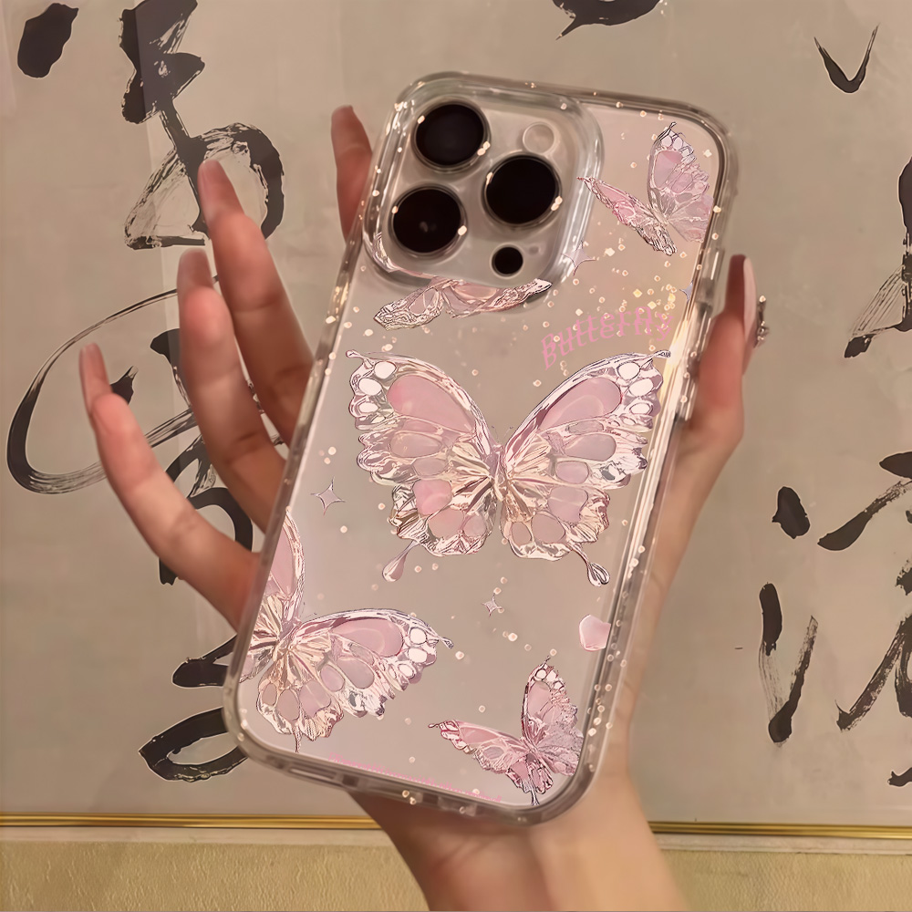 Pink Butterfly Clear Glitter P - огляд і ціна Clear Shockproof Bumper Case