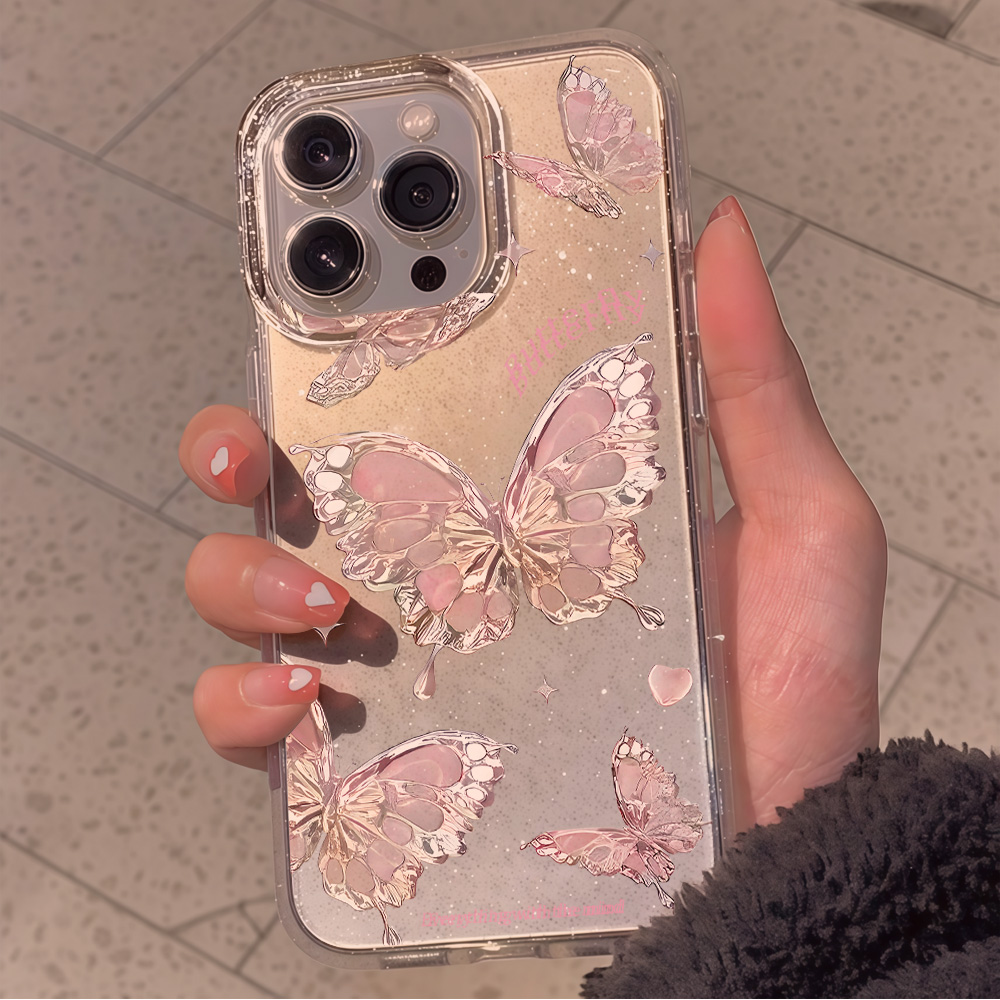 Pink Butterfly Clear Glitter P - огляд і ціна Clear Shockproof Bumper Case